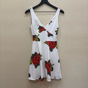 ASOS Rose Tattoo Print Fit & Flare V-Neck Mini Dress Size 4